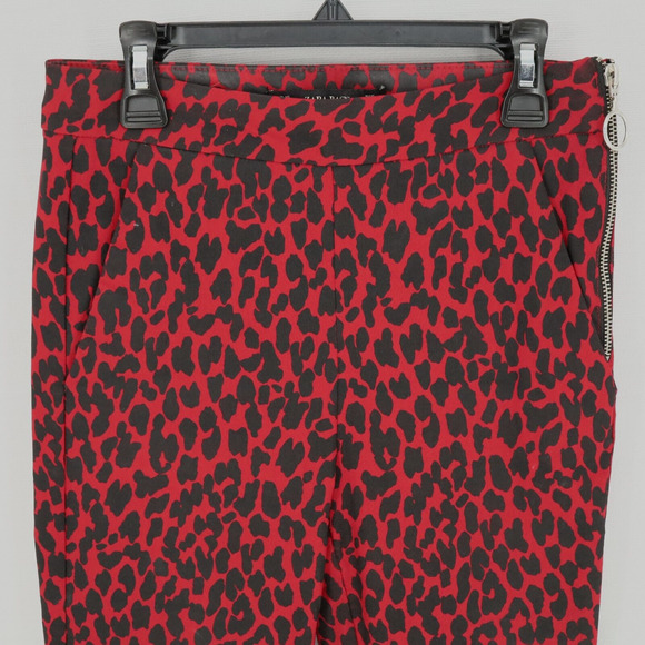 Zara Basic Pants Womens XS Red Black Animal Print Stretch Side Zip Mob Wife - Picture 6 of 12